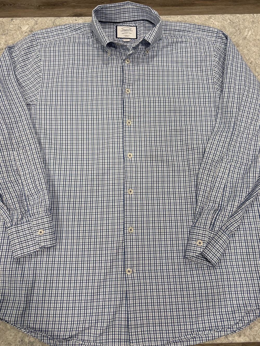 Charles Tyrwhitt Blue and White Checked Button-Down Shirt 16.5/35